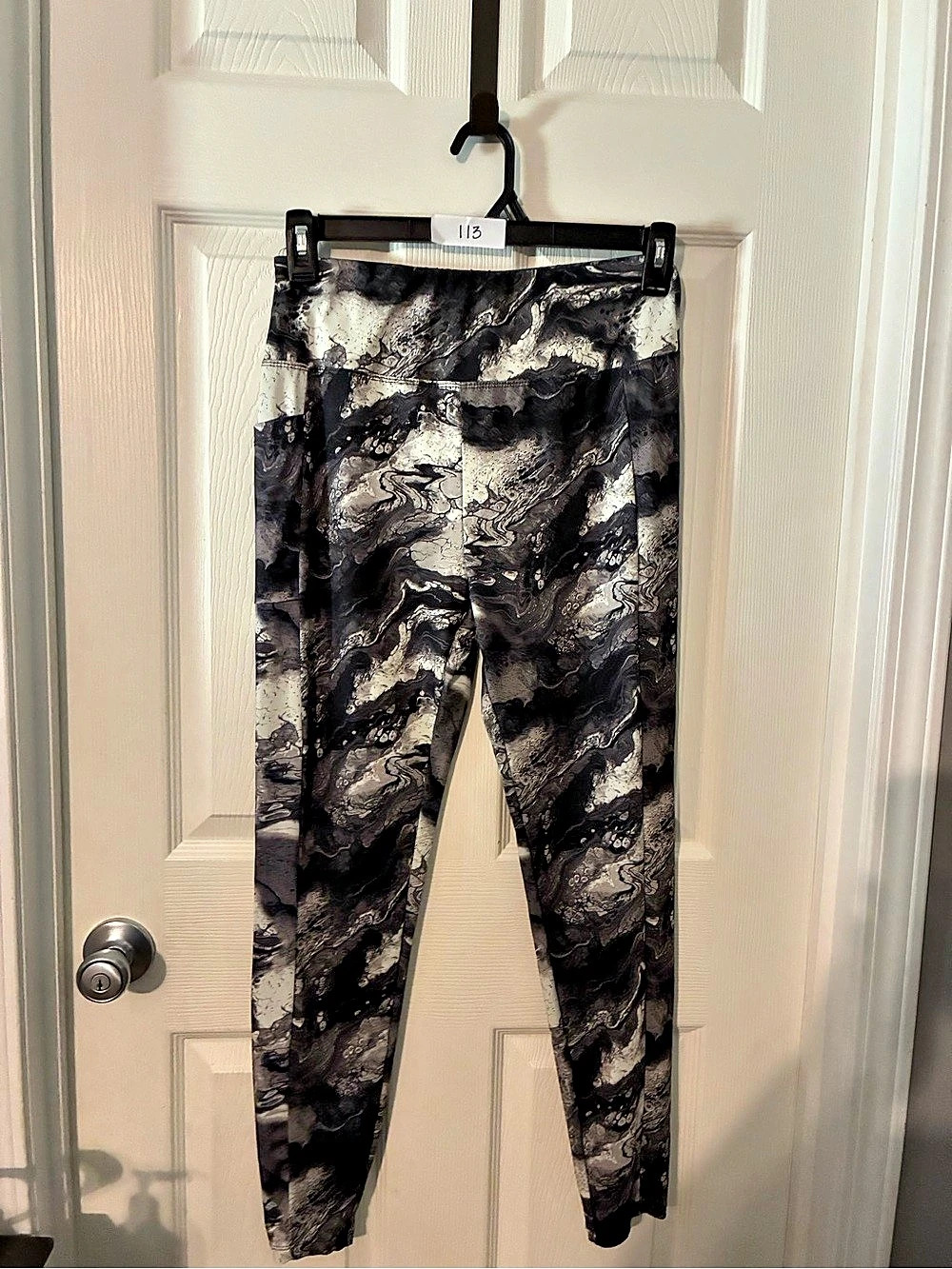 Zone Pro Active Marble Print Full Length Leggings Black & White Large